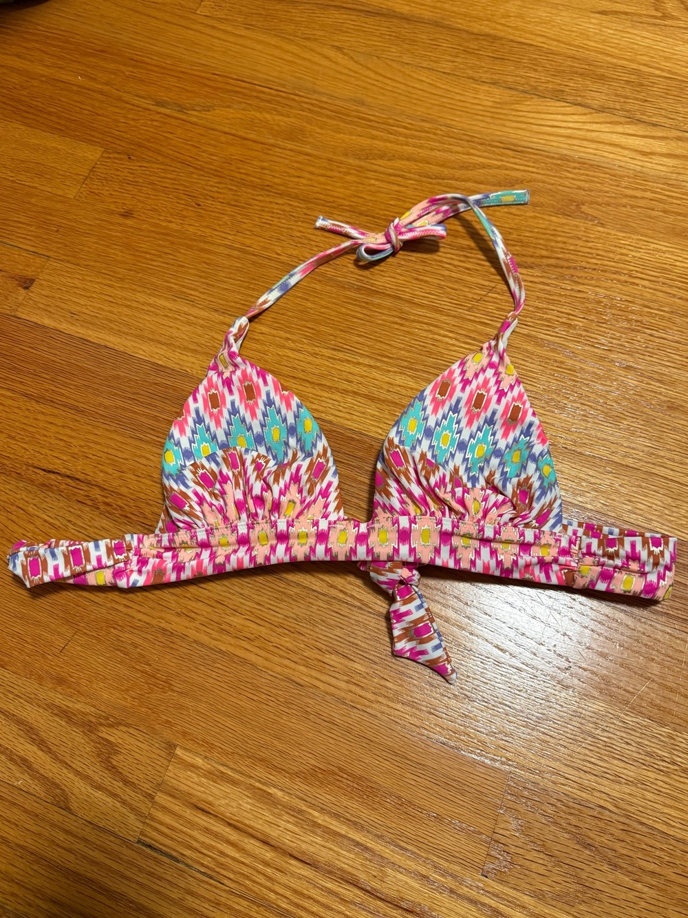 Victoria's Secret Multicolor Geometric Halter Bikini Top - Pink, Coral & Blue
